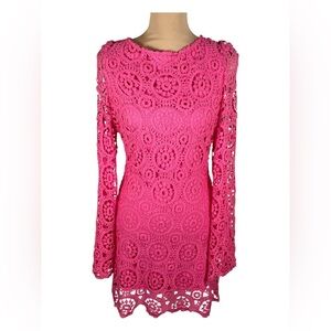 Seven Wonders Elegant Vibrant Pink Crochet Lace Pattern Dress SZ 6